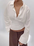 Camicetta con risvolto Donna Monopetto Manica lunga Skinny Tendenza autunnale Top eleganti