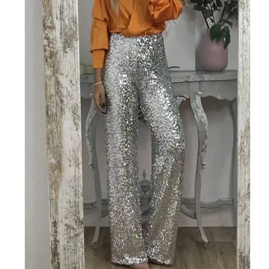 Multicolor Sequin Flared Pants - Women's Slim Fit Party Wear - StepByStepNow