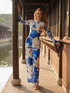 Women's Long Sleeve One Piece Swimsuit UPF 50+ Swimwear with Pants Quick-Dry Bathing Suit Floral Beachwear Beach Bathing Suit