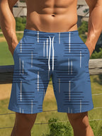 Summer Classic Grid Stripes Pattern Men Beach Shorts Swim Trunks Fashion 3D Printed Sports Casual Shorts Loose Clothes for Man