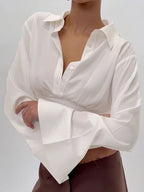 Camicetta con risvolto Donna Monopetto Manica lunga Skinny Tendenza autunnale Top eleganti