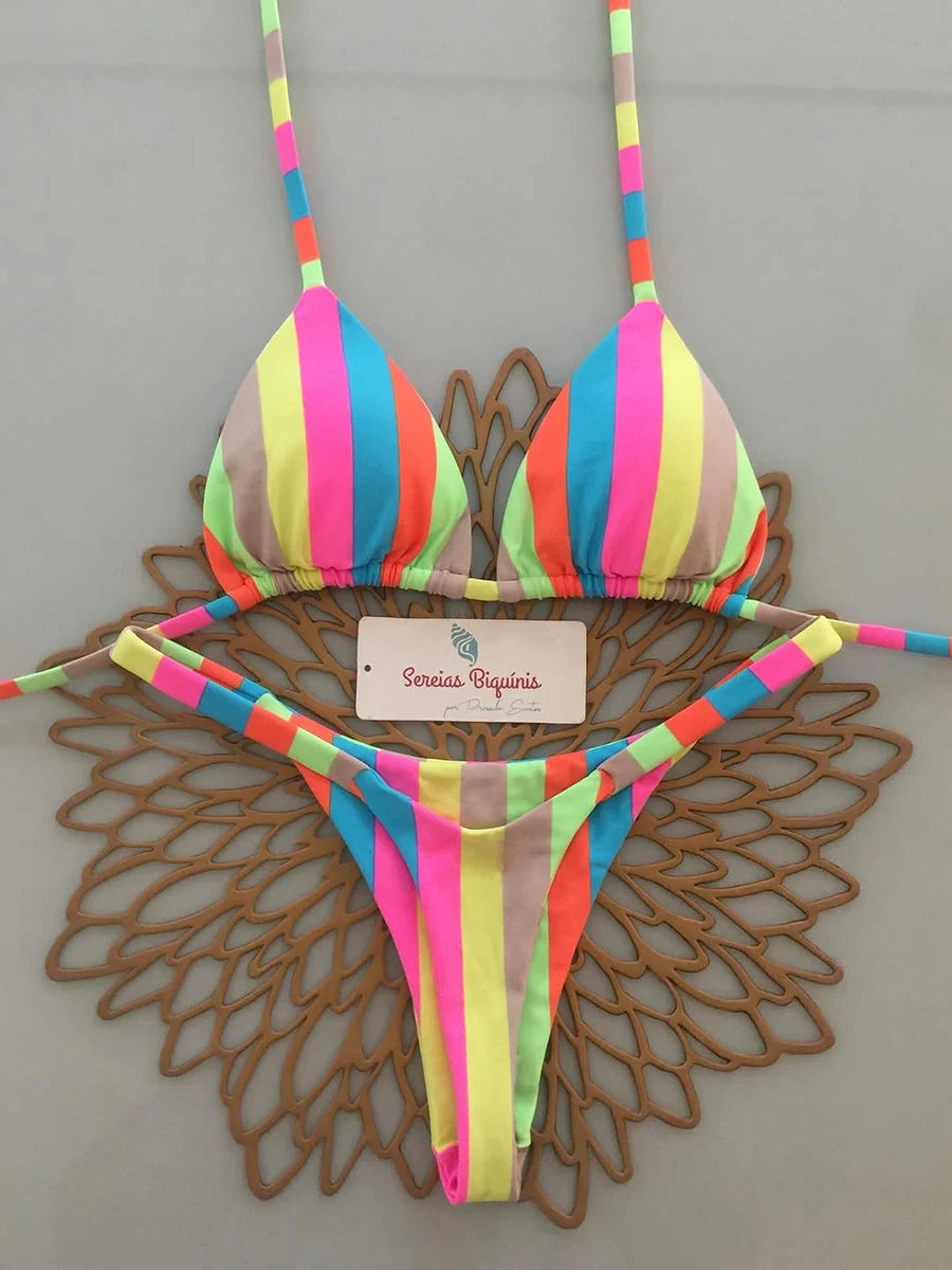 Micro Bikinis 2026 Women Swimsuit  Sexy Swimwear Striped Bikini Set Brazilian Biquini Female Thong Beachwear Party Wear