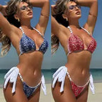 2026 new style boxer shorts mesh three-piece women's swimsuit neck lace-up bikini set