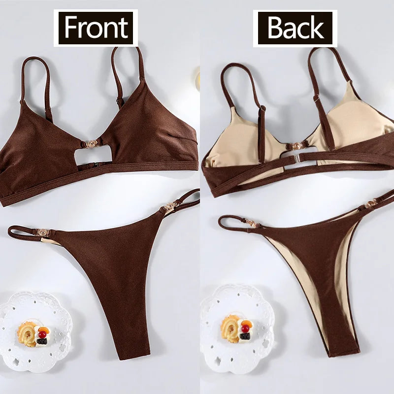 Miyouj Push Up Bikinis Solid Color Swimsuit Women' Swimwear Rings Bikini Bandage Beachwear Two Piece Suit 2026 Sexy Bathing Suit