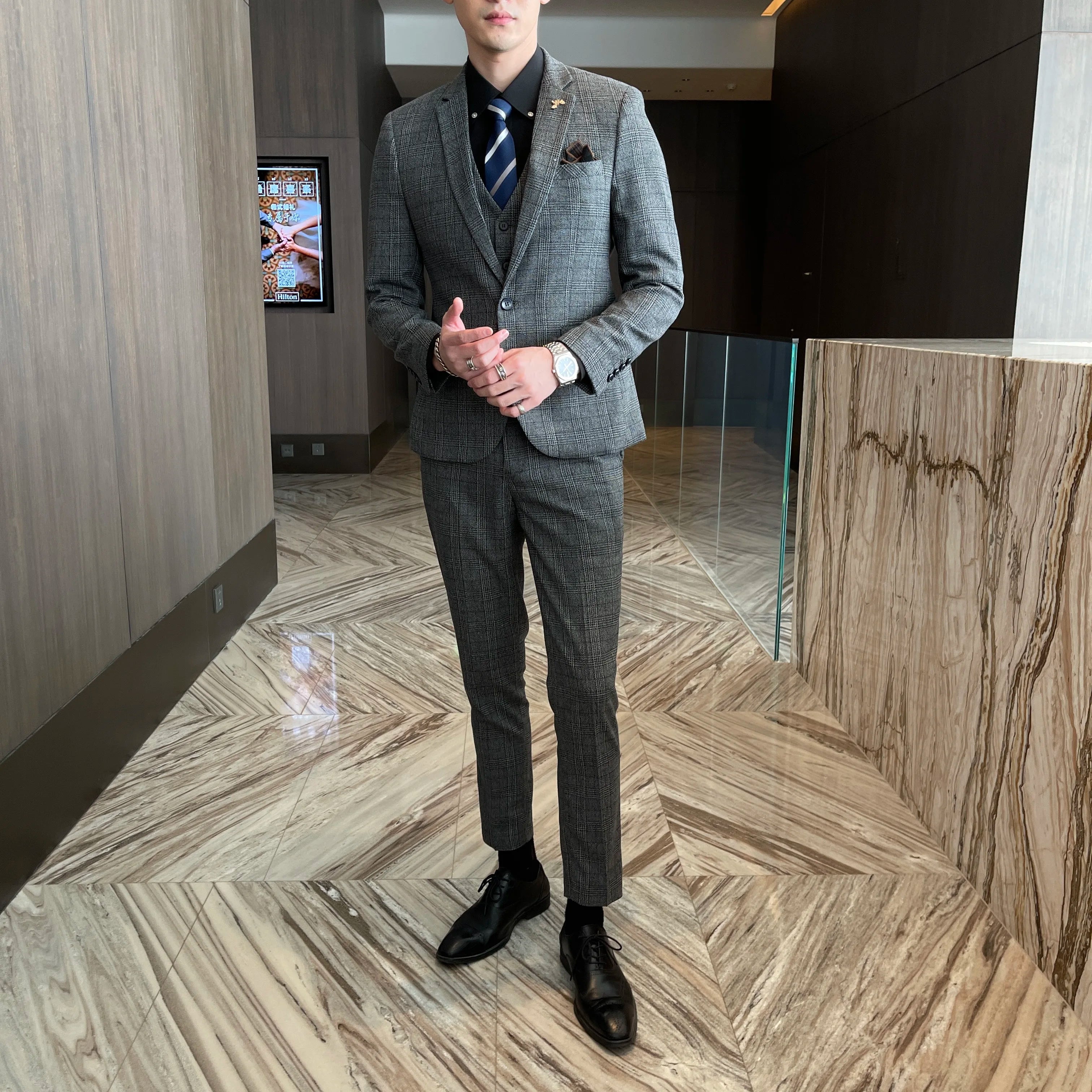 Men's British - Korean Plaid 3 - Piece Suit - Slim Fit Business Set - StepByStepNow