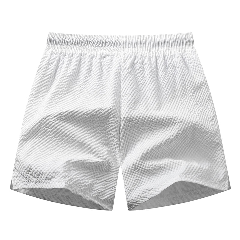 Men's Seersucker Beach Shorts with Mesh Liner Summer Casual Board Shorts with Zipper Pockets Quick Dry Swim Shorts Swim Trunks