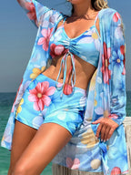 3 Pieces Tie Dye Bikinis Swimsuit 2026 New Women Drawstring Front Swimwear Female High Waist Shorts Bathers Swim Suit Beachwear