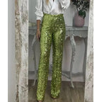 Multicolor Sequin Flared Pants - Women's Slim Fit Party Wear - StepByStepNow