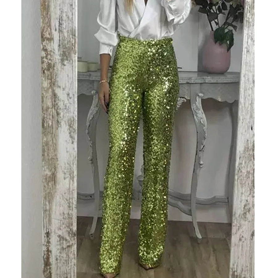 Multicolor Sequin Flared Pants - Women's Slim Fit Party Wear - StepByStepNow
