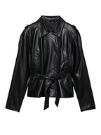 DiYiG DONNA 2025 Autunno Nuova Moda Imitazione Pelle Effetto Giacca Retro Manica Lunga Joker Cintura Giacca Della Tuta Sportiva Mujer