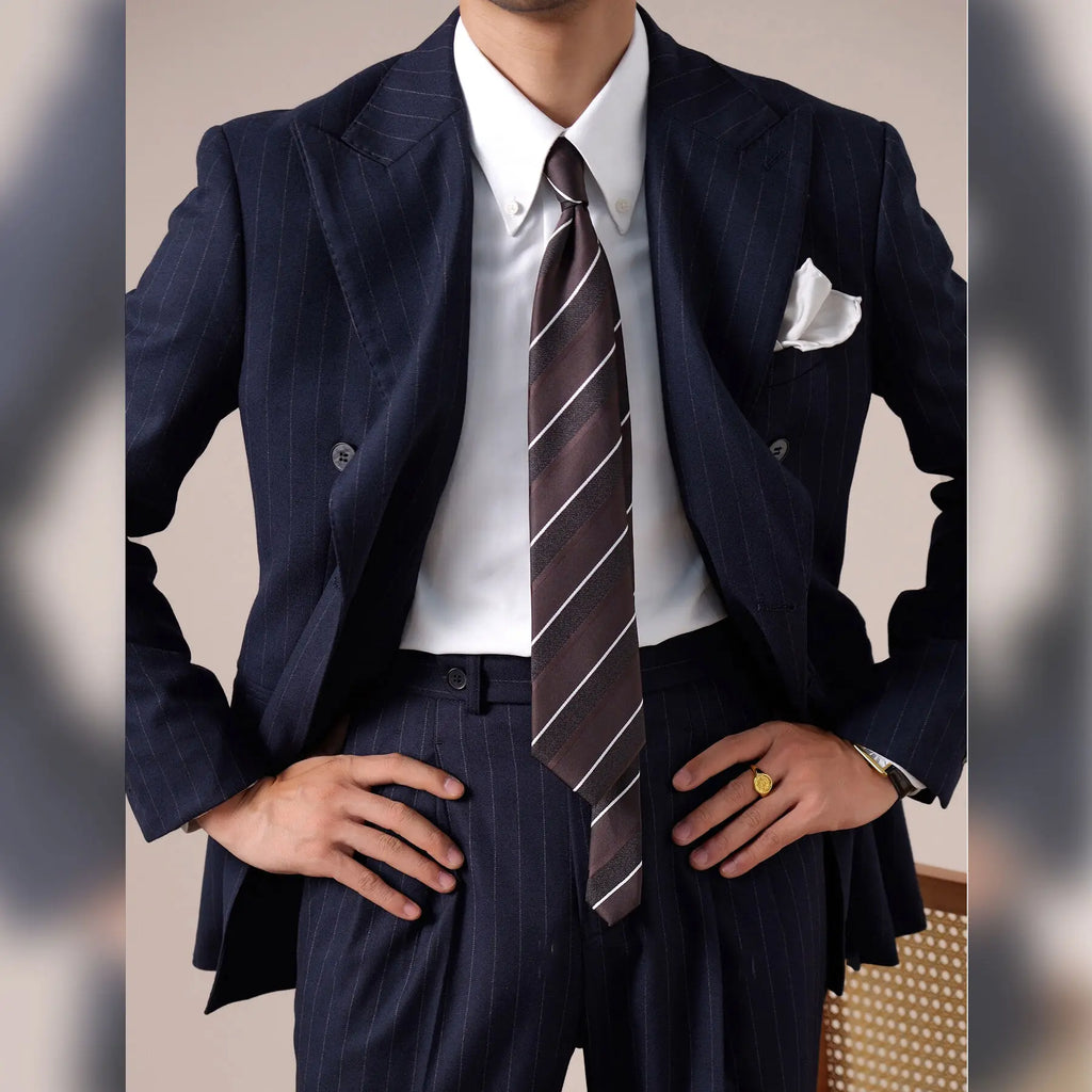 Navy Blue Striped Groom Suit – High Quality Double Breasted 2-Piece Wedding Tuxedo