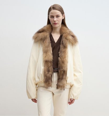 Fireladyfur Women's Detachable Contrasting Fox Fur Collar Down Jacket"Day and Night Rider"-4
