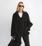 "Warm Cocoon" Italian Herringbone Wool Classic Lapel Micro-coon Short Wool Coat for Women-5