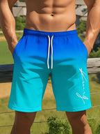 Gradient Color Graphic Men Beach Shorts 3D Print Shorts Casual Fashion Quick-Dry Pants Loose Swim Trunks Vacation Men's Clothes