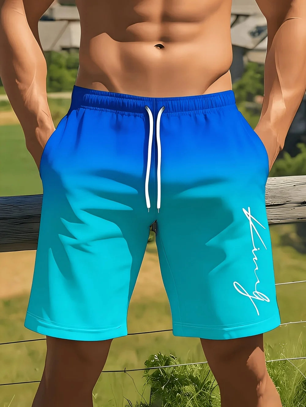 Gradient Color Graphic Men Beach Shorts 3D Print Shorts Casual Fashion Quick-Dry Pants Loose Swim Trunks Vacation Men's Clothes
