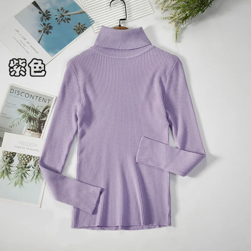 2025 maglione dolcevita da donna semplice pullover moda invernale maglione da donna in maglia elastica top basic femminili neri solidi casual