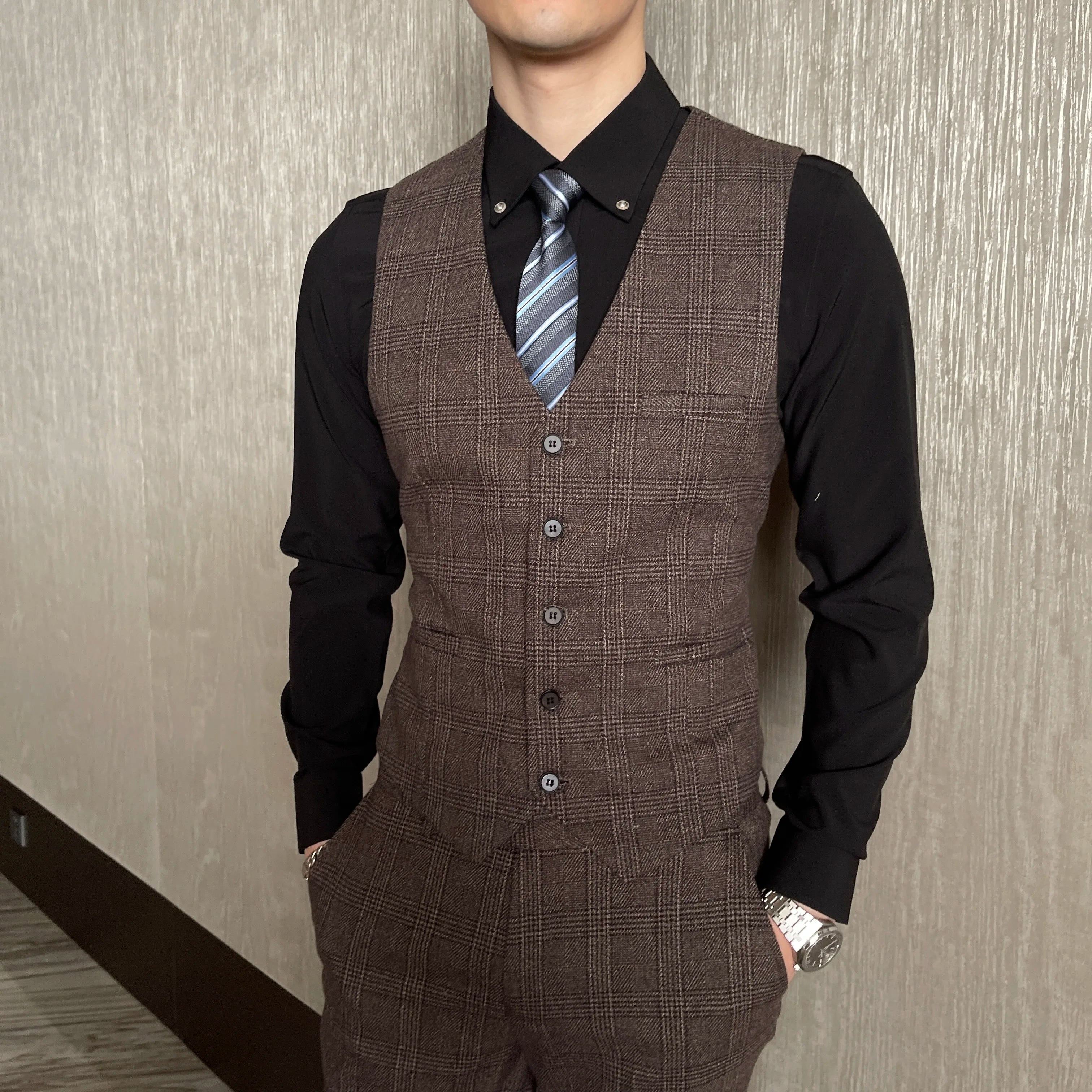 Men's British - Korean Plaid 3 - Piece Suit - Slim Fit Business Set - StepByStepNow