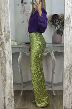 Multicolor Sequin Flared Pants - Women's Slim Fit Party Wear - StepByStepNow
