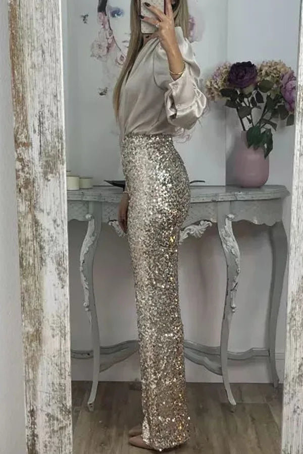 Multicolor Sequin Flared Pants - Women's Slim Fit Party Wear - StepByStepNow