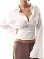 Camicetta con risvolto Donna Monopetto Manica lunga Skinny Tendenza autunnale Top eleganti