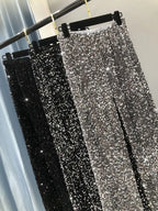 Women's Sparkly Gold Sequin Wide Leg Pants - High Waist Fit
