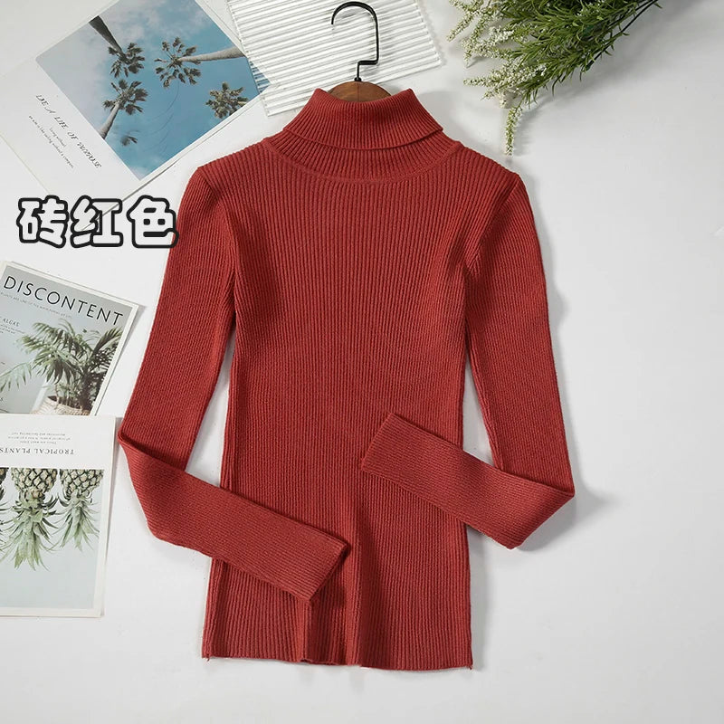 2025 maglione dolcevita da donna semplice pullover moda invernale maglione da donna in maglia elastica top basic femminili neri solidi casual