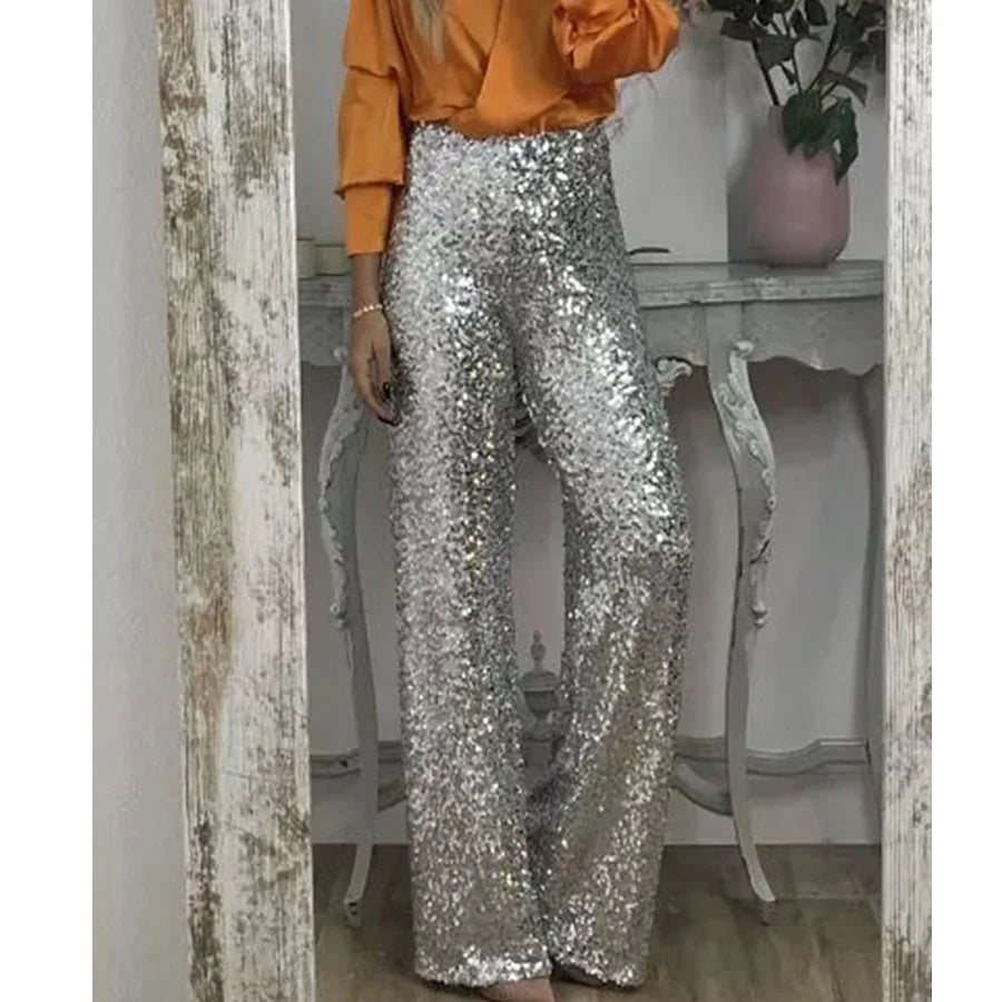 Multicolor Sequin Flared Pants - Women's Slim Fit Party Wear - StepByStepNow