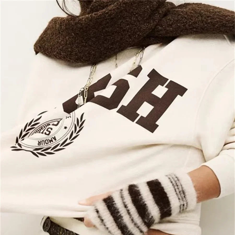 Pullover top o-collo casual manica lunga donna felpa autunnale