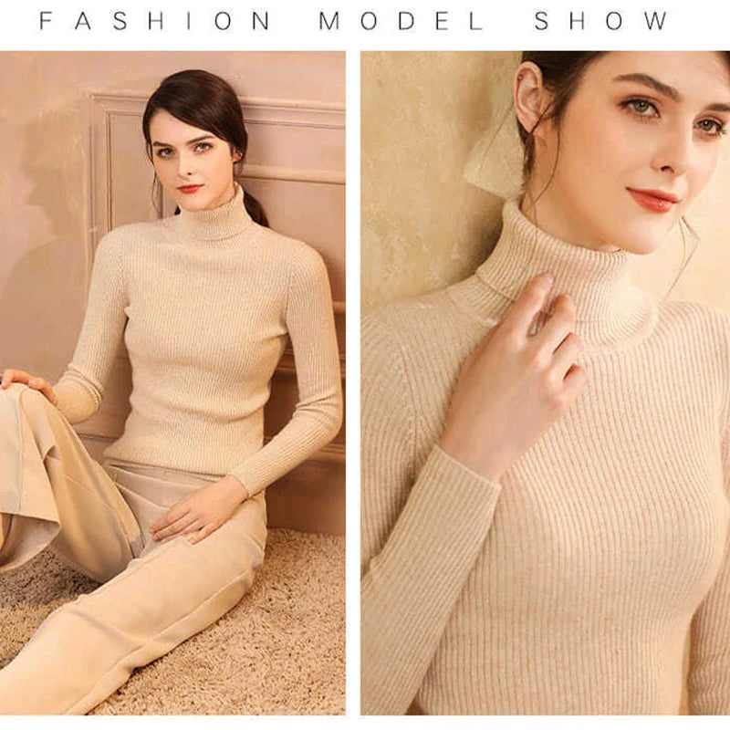 2025 maglione dolcevita da donna semplice pullover moda invernale maglione da donna in maglia elastica top basic femminili neri solidi casual