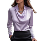 Camicia da donna in raso  a maniche lunghe - in seta elegante top