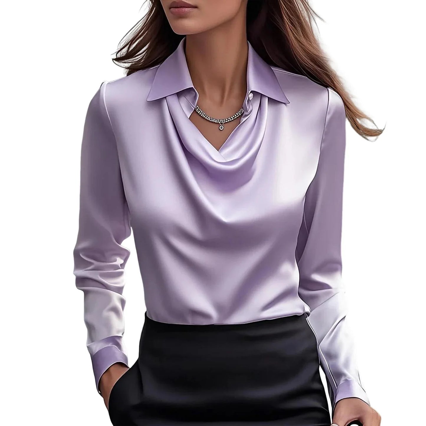 Camicia da donna in raso  a maniche lunghe - in seta elegante top