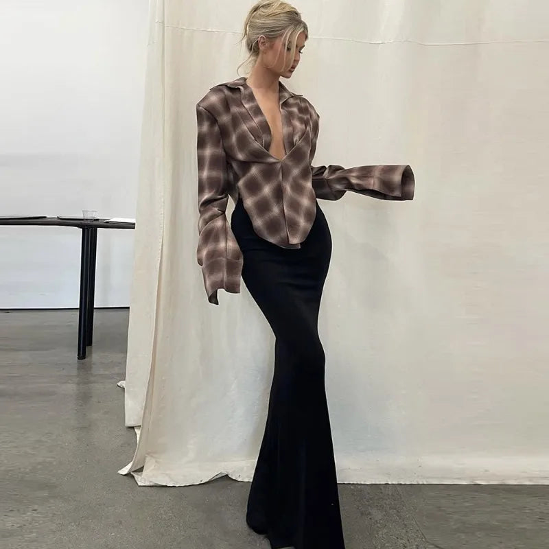 Camicia Top Fashion Y2k Party Look Nuova camicia femminile a vita alta Top