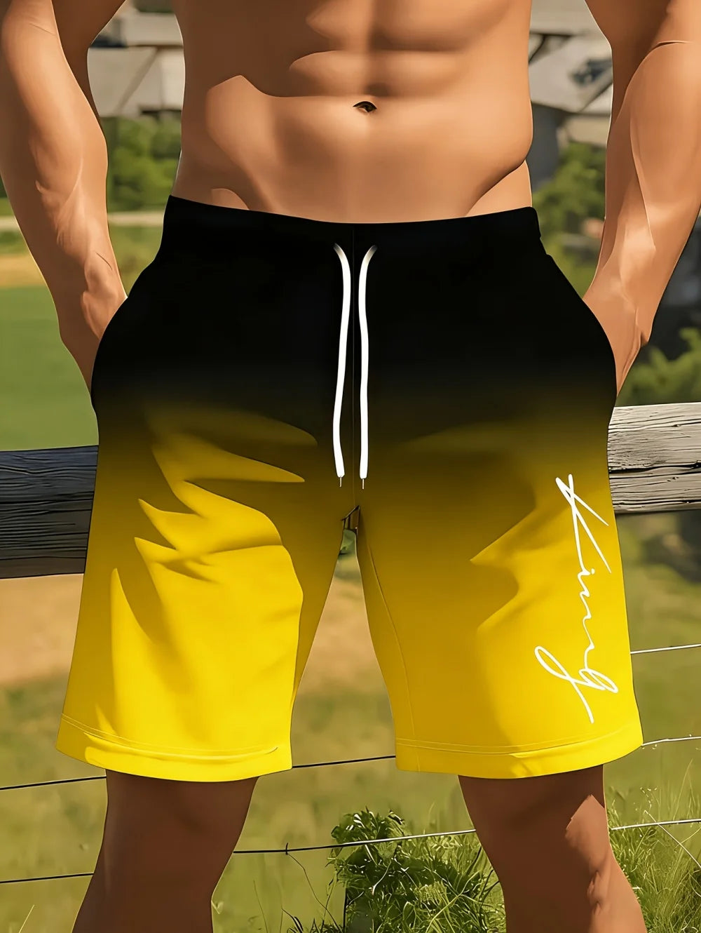 Gradient Color Graphic Men Beach Shorts 3D Print Shorts Casual Fashion Quick-Dry Pants Loose Swim Trunks Vacation Men's Clothes
