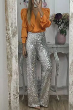 Multicolor Sequin Flared Pants - Women's Slim Fit Party Wear - StepByStepNow