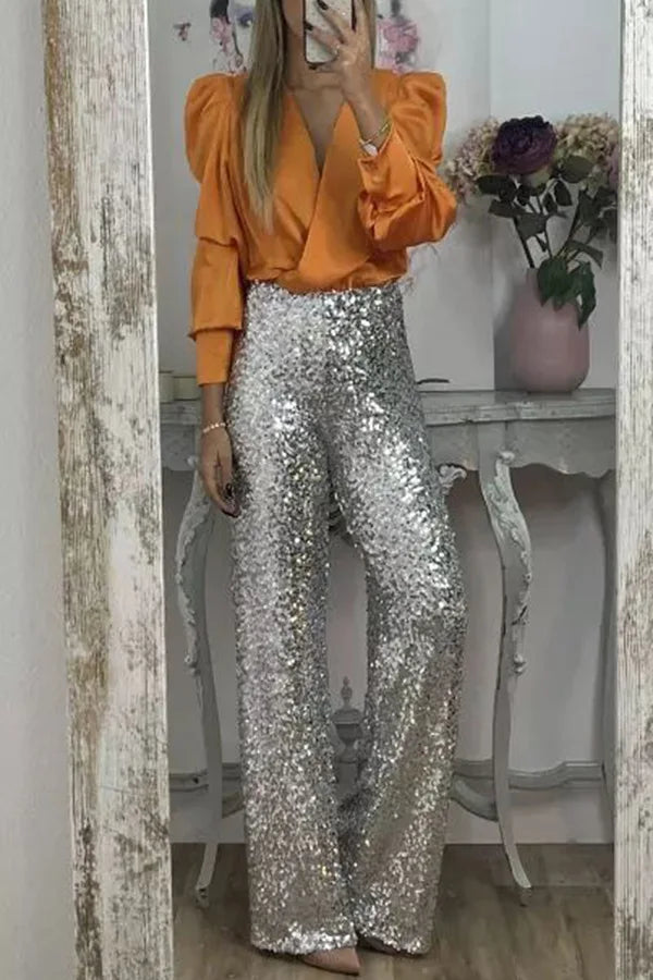 Multicolor Sequin Flared Pants - Women's Slim Fit Party Wear - StepByStepNow
