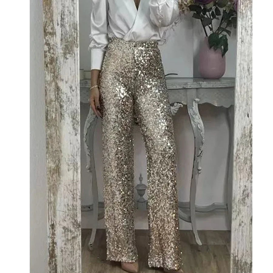 Multicolor Sequin Flared Pants - Women's Slim Fit Party Wear - StepByStepNow
