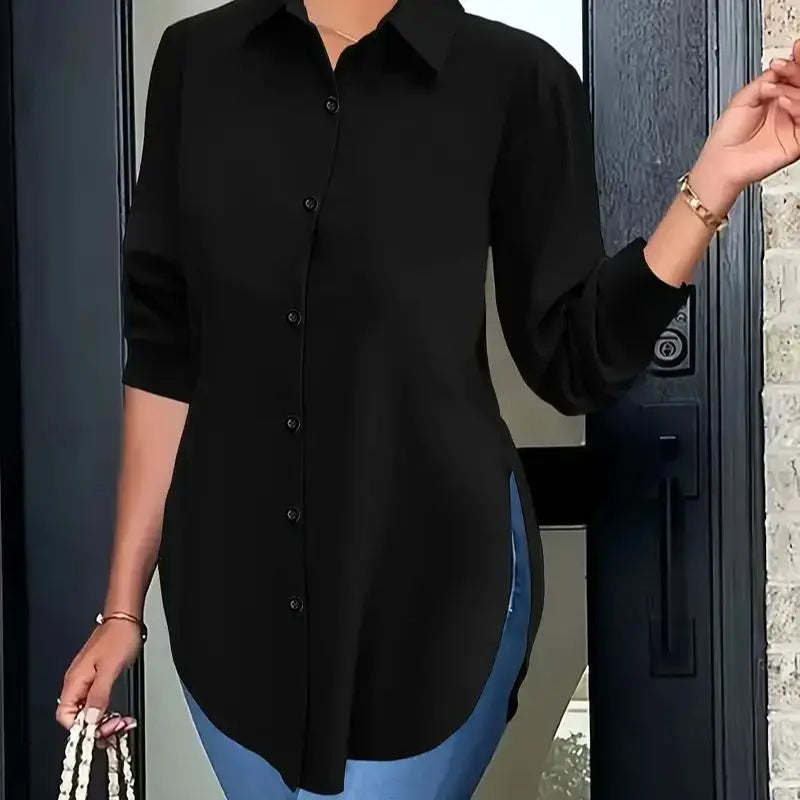 Camicia da donna casual a fessura alta in tinta unita