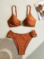Women's 2026 New Sexy Shell Metal Button Bikini Set Solid Color Push Up Halter Two Piece Swimwear Summer Beach Bathing Suit