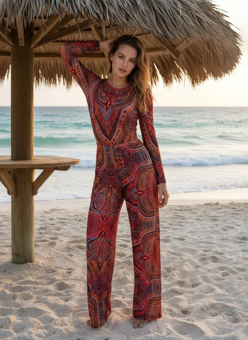 Women's Long Sleeve One Piece Swimsuit UPF 50+ Swimwear with Pants Quick-Dry Bathing Suit Floral Beachwear Beach Bathing Suit