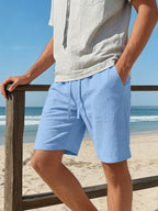 Men's Shorts Summer Lightweight Breathable Casual Beach Style Shorts Basic Solid Color Drawstring Elastic Waist Loose Shorts