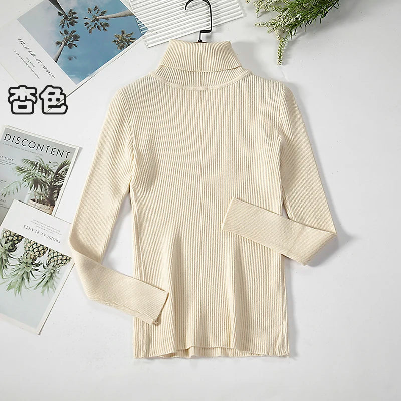 2025 maglione dolcevita da donna semplice pullover moda invernale maglione da donna in maglia elastica top basic femminili neri solidi casual