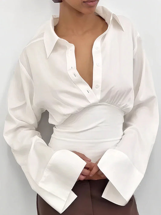 Camicetta con risvolto Donna Monopetto Manica lunga Skinny Tendenza autunnale Top eleganti