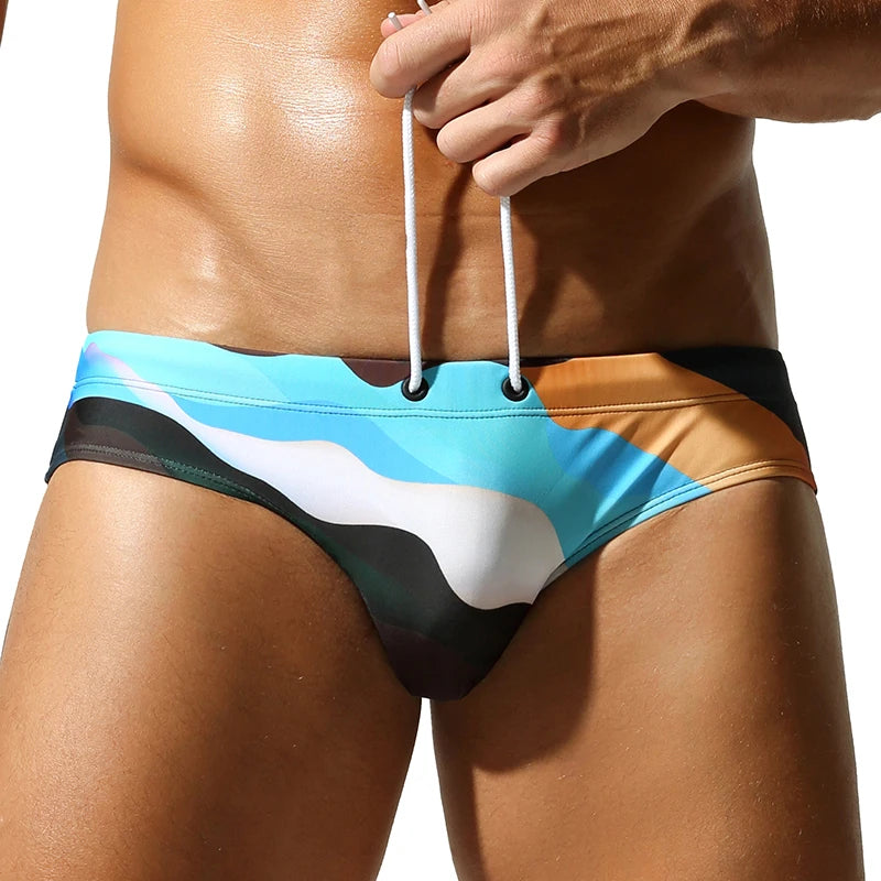 SEOBEAN Men's Camouflage Swim Shorts Low-Waist Quick-Dry with Webbing Straps Fashionable 2026 Triangle Design