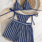 2026 new style boxer shorts mesh three-piece women's swimsuit neck lace-up bikini set