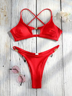 Miyouj Push Up Bikinis Solid Color Swimsuit Women' Swimwear Rings Bikini Bandage Beachwear Two Piece Suit 2026 Sexy Bathing Suit