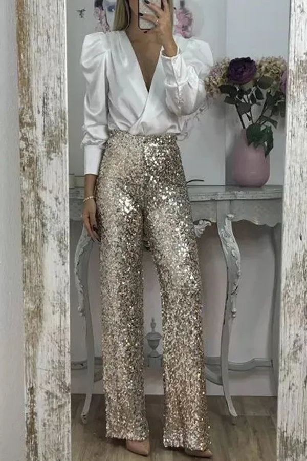 Multicolor Sequin Flared Pants - Women's Slim Fit Party Wear - StepByStepNow