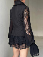 Elegante camicetta ricamata floreale a maniche lunghe con scollo a V Top patchwork in pizzo