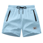 Men's Seersucker Beach Shorts with Mesh Liner Summer Casual Board Shorts with Zipper Pockets Quick Dry Swim Shorts Swim Trunks