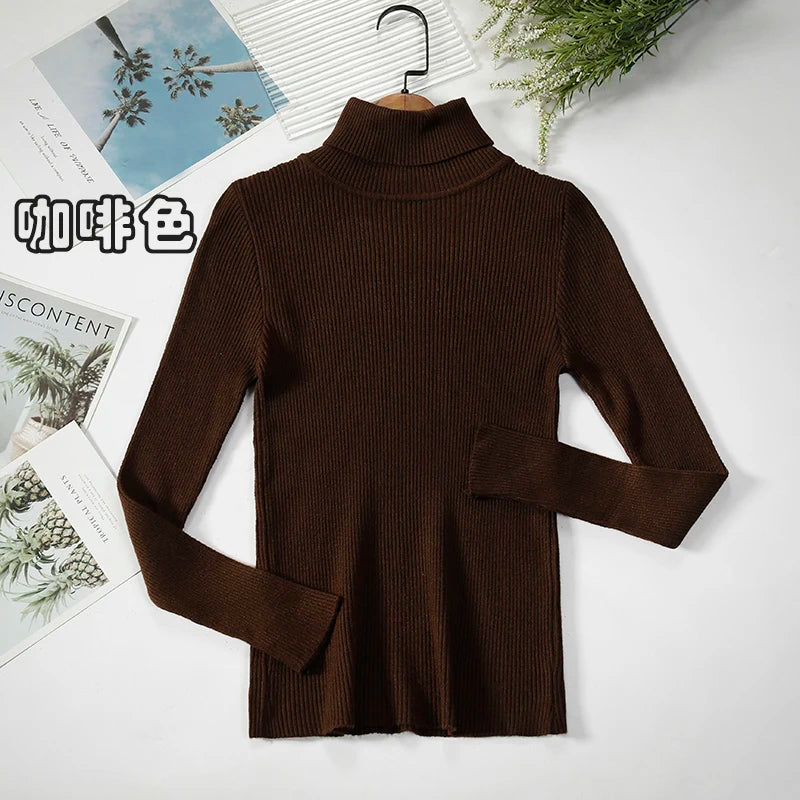 2025 maglione dolcevita da donna semplice pullover moda invernale maglione da donna in maglia elastica top basic femminili neri solidi casual