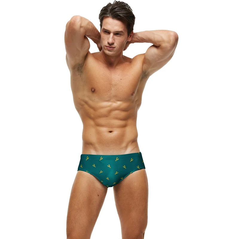 Datifer Summer 2026 Men Shorts Gym Low Waist Sexy Print Swim Brief Removed Pad Surfing Swimsuit Shorts Multicolor